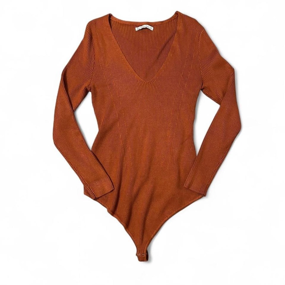 Abercrombie & Fitch Rib Knit Body Suit Long Sleeve Orange Rust XL